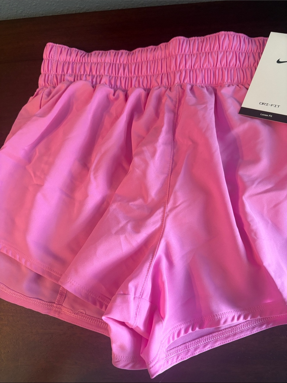 NIKE Women's Pink Athletic Running Shorts with Reflective Swoosh - Picture 11 of 16